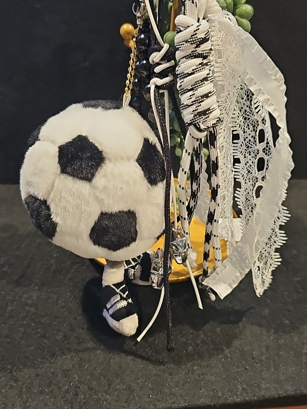 Cute Soccer Ball Plush Bag Charm  Beaded Keychain | Kawaii Sports Charm - Picture 3 of 4